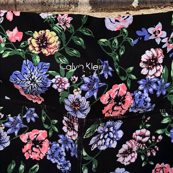 Calvin Klein Floral Mesh Stripe Black Blue Pink Leggings Large - Picture 9 of 10